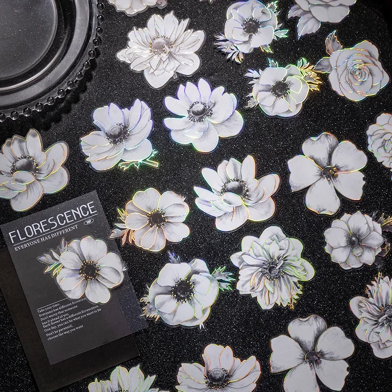

20pcs/pack Dark Night Flowers Vintage Gilding PET Sticker Plant DIY Handbook Decorative Scrapbook Stickers Gothic Ins Style