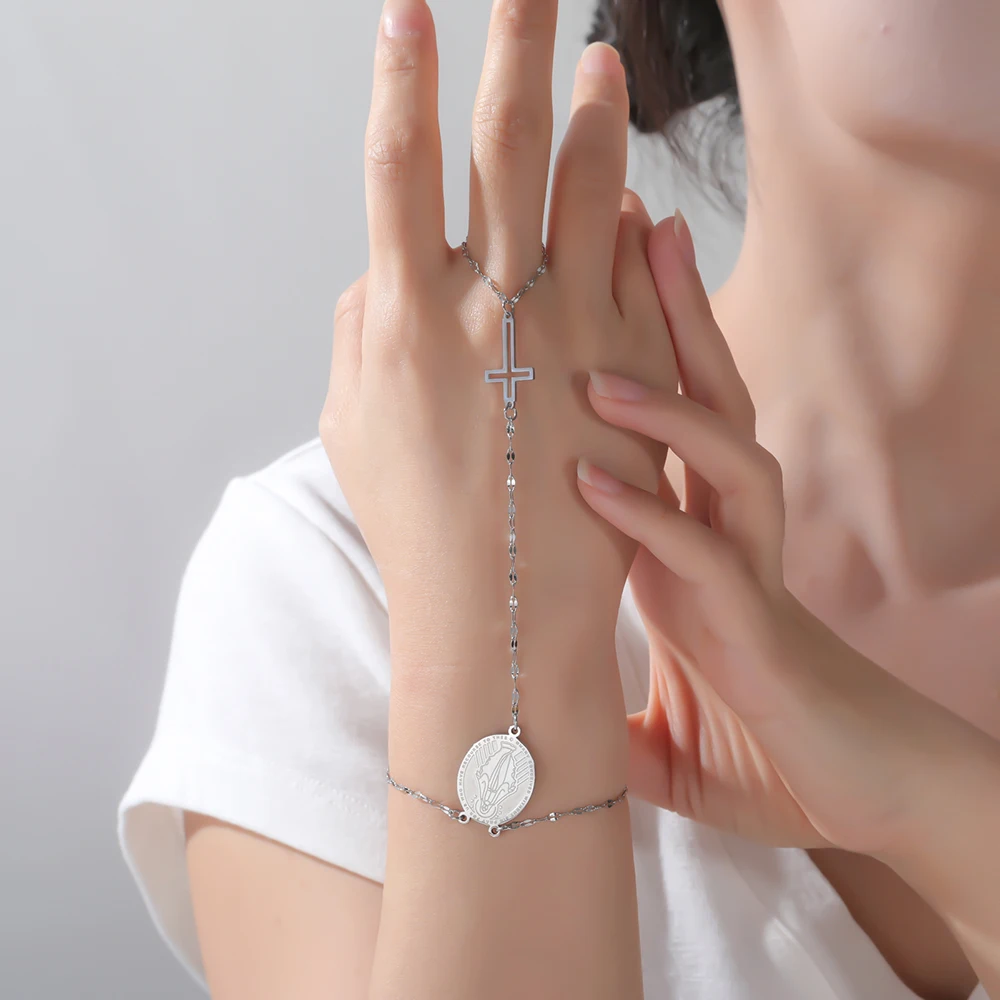 Dawapara Jungfrau Maria Handkette Kreuz Armband Religiöser christlicher Schmuck Weihnachtsgeschenk Edelstahl – Detail 5