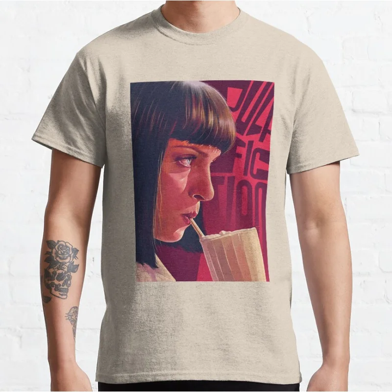 80s vintage movie Mia Wallace Pulp Fiction Short-sleeve crewneck T-shirt for men large size Adult Tops S-6xl