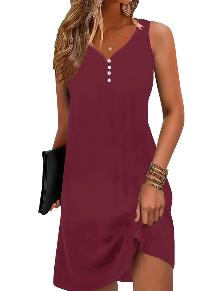 Vestido étnico sin mangas con cuello en V hasta la rodilla, Falda corta con cuello en V de moda urbana informal para exteriores, vestido de fiesta y cena