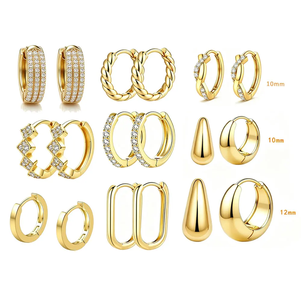 1 Pair Copper  Huggie Hoop Earrings CZ Inlaid Geometric Teardrop Piercing Earrings for Women Men Ear Cartilage Jewelry