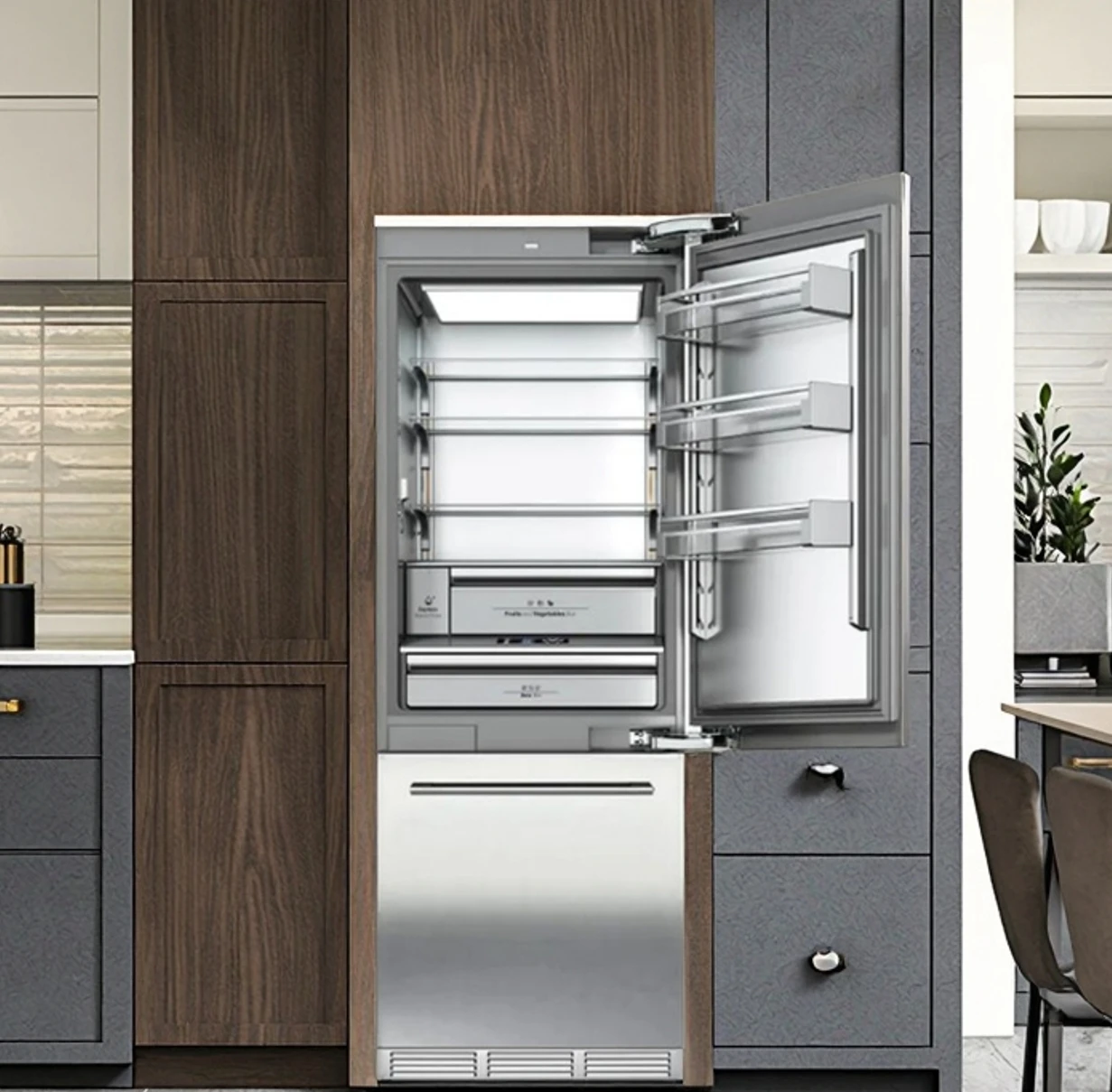 15 9 Cu Ft Built-In Stainless Steel French-Door Fridge 30-Inch Bottom-Freezer Refrigerator with Water Dispenser & Ice Maker