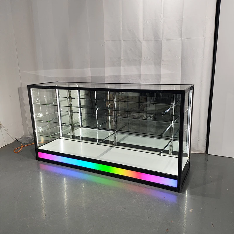 Vetrina in vetro a visione intera con luci a LED che scorre