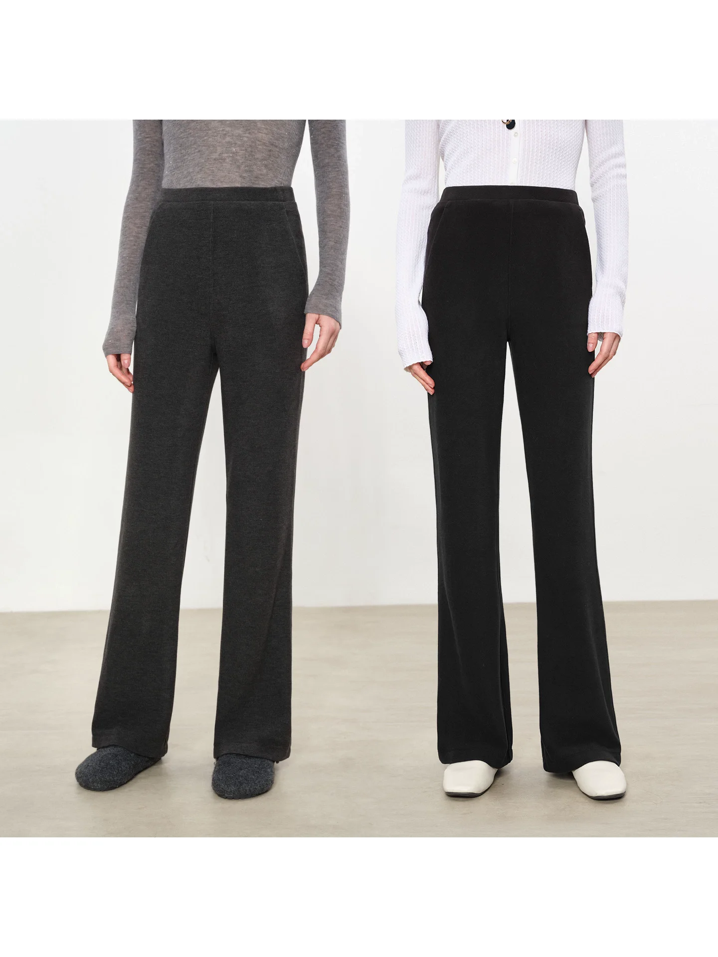 

Autumn Winter New Sle Women's Casual Fce Lambskin High Waist Draped Long Pants Micro Flared Trousers Casual Leisure Pants