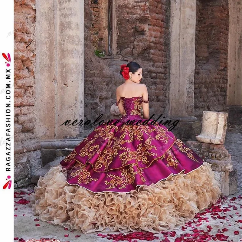 Charro เม็กซิกัน Quinceanera Prom ชุด Modaensuenonupcial 2021 Off ไหล่หวาน15ชุด Princesa Misquinceanos Party Gowns