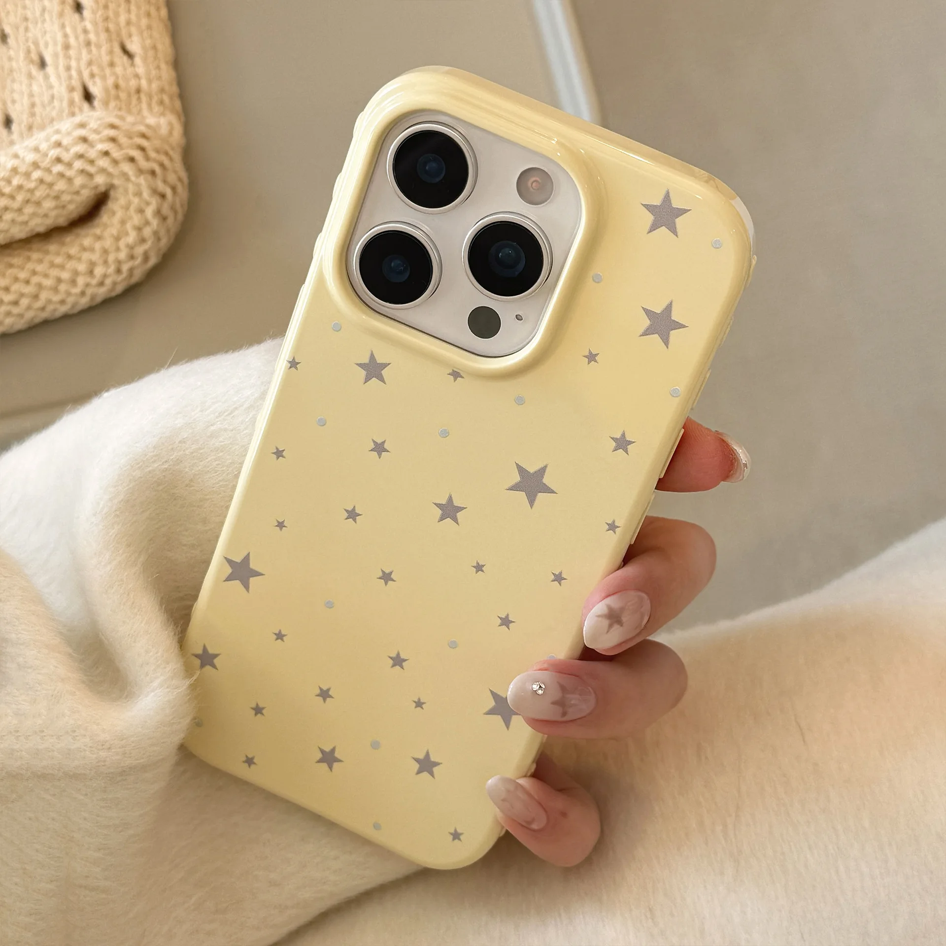 Мягкий чехол для телефона в корейском стиле с желтым полноэкранным серым звездами для iPhone 17, 16, 15, 14, 13, 12, Pro Max, противоударный защитный чехол ﻿