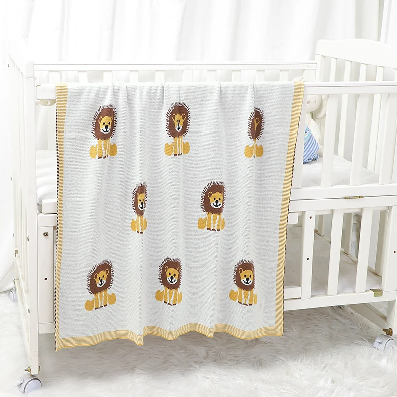 Coperte per neonati cotone lavorato a maglia neonate biancheria da letto per neonato trapunta Cute Lions 100*80CM passeggino fasce Super Soft Sleep