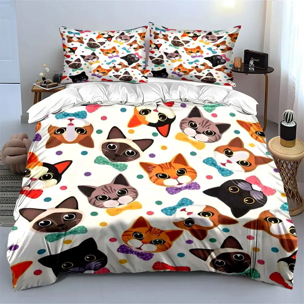 Cute Cat-Themed Decorative Set Multiple sizes kid's and adults' bedroom Exquisite 3PC bedding set, gift