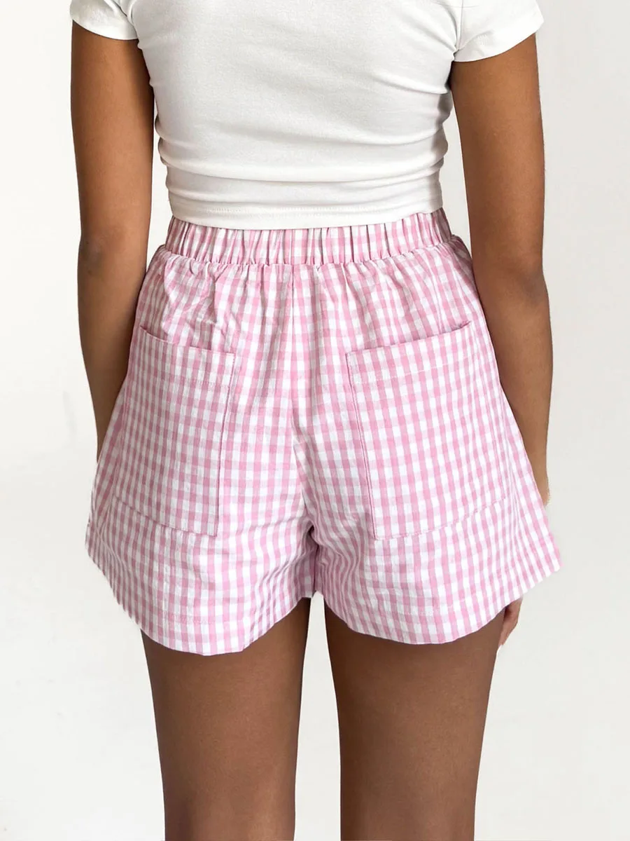 

Women s Summer Plaid Print Cute Pajama Shorts Elastic High Rise Short Pants Lounge Shorts Sleeping Shorts Pj Bottoms