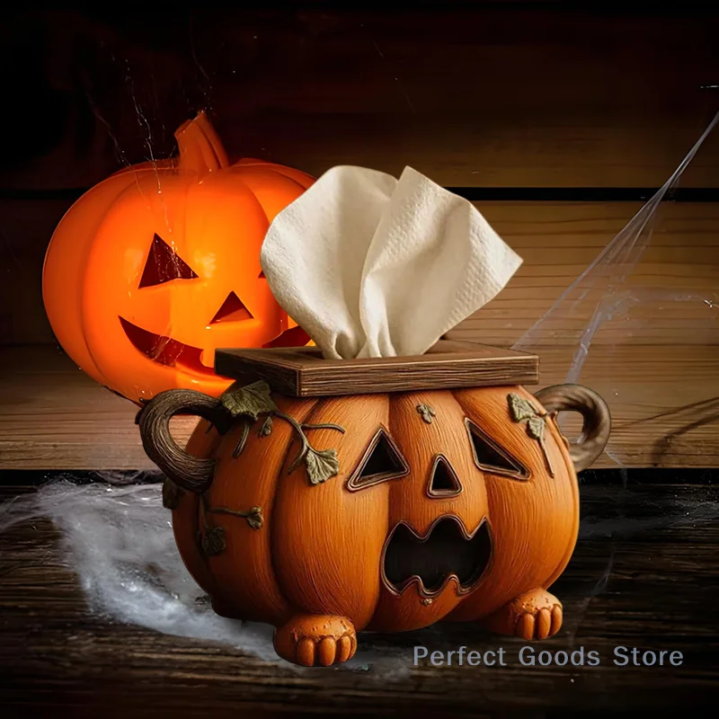 Spooky Halloween Tissue Box Container, Pompoenontwerp met ogen, Decoratieve Toiletpapierstandaard