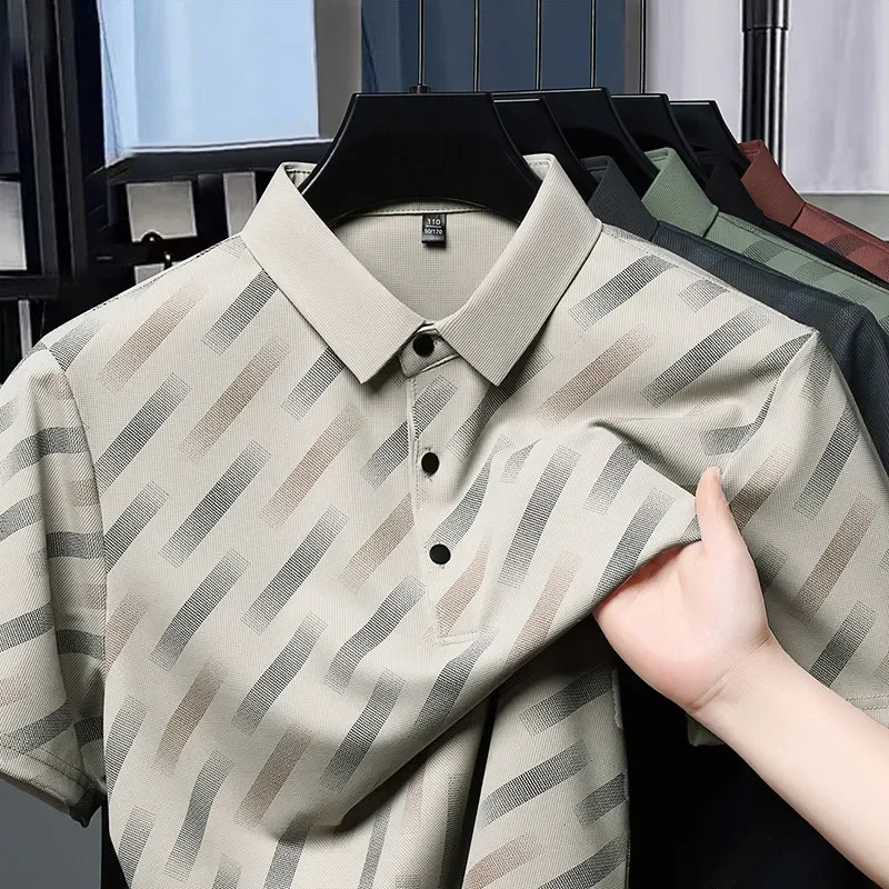 2026 New Men's Business Casual Short Sleeved Printed Polo Shirt Fashionable Breathable Comfortable and Versatile Polos Shirts