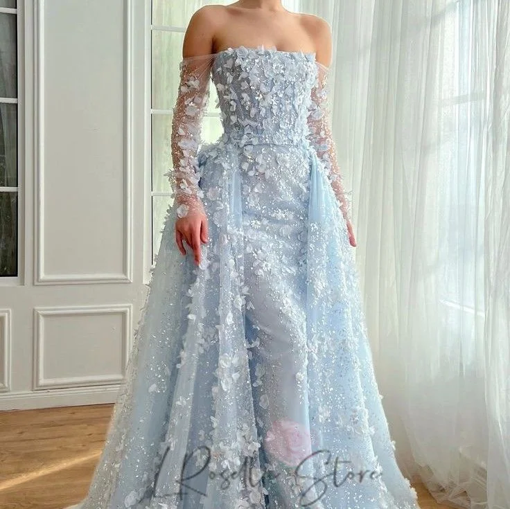 

Expensive Beaded Tulle Flowers Removable Homcoming Prom Party Dress Custome Formal Evening Dress Prom Party Gown فستان الزفا