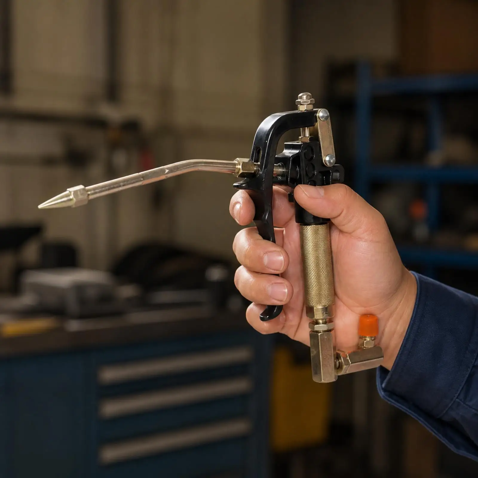 Trigger Operated Grease Nozzle Injector for Vehicle Chassis and Equipment Grease Fitting Access
