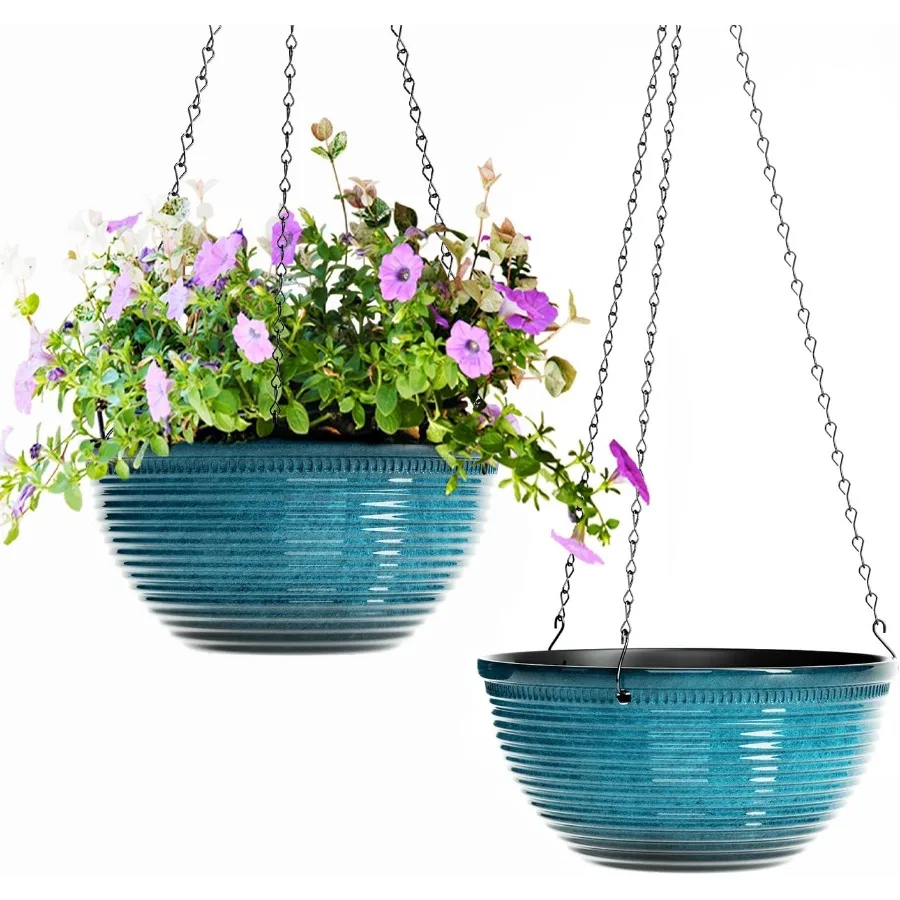

2 упаковки подвесных горшков для комнатных и уличных растений, 10-дюймовый подвесной горшок с пробкой для дренажного отверстия, глазурованные подвесные корзины для цветов
