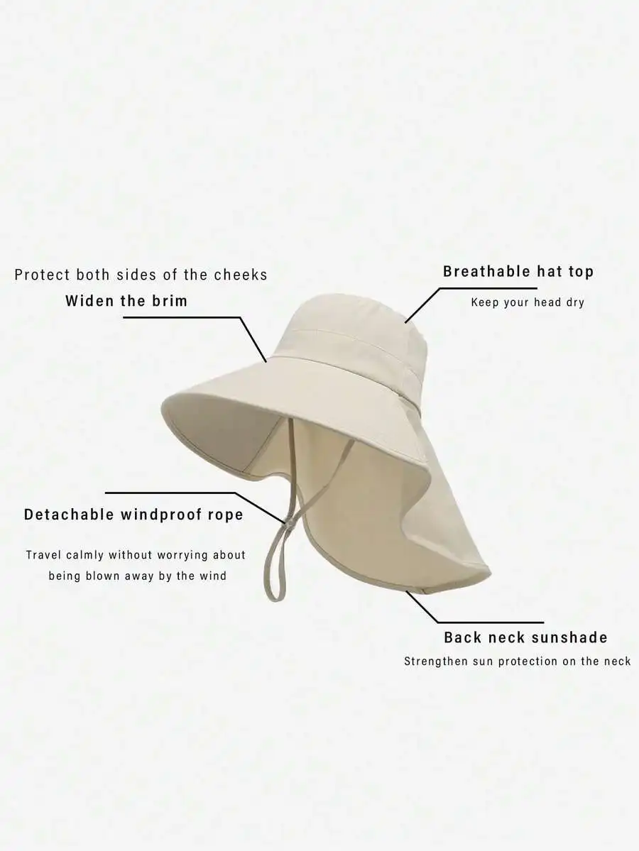 

Unisex Wide Brim Sun Hat With Neck Shade UV Protection Breathable For Hiking Fishing Beach Outdoor