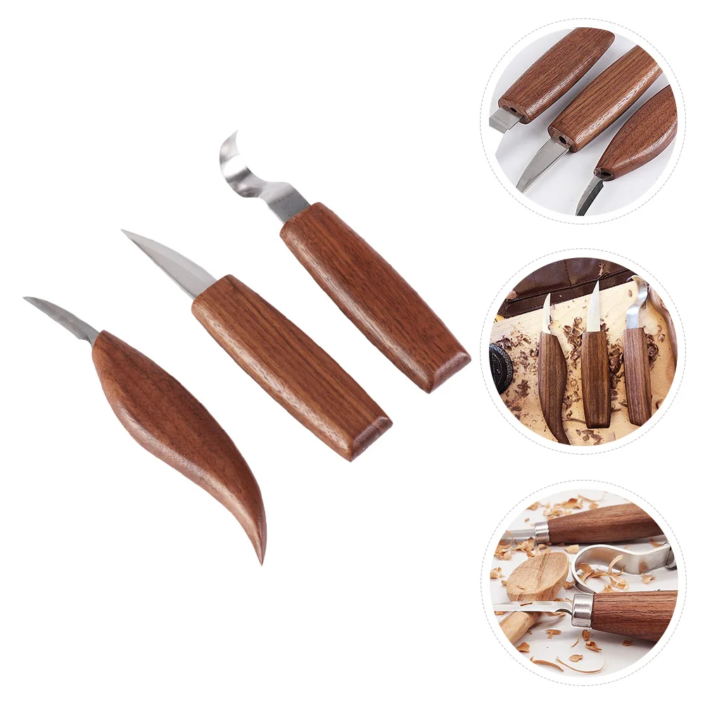 3 قطعة مجموعة سكاكين نحت الخشب قبضة مريحة قسط شفرات من الفولاذ المقاوم للصدأ أدوات نحت اليد القواطع النجارة