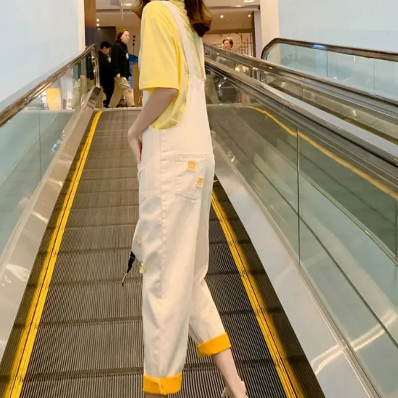 Jumpsuits Women Loose Solid Pockets Hole Ankle-length Denim Korean Style Casual All-match Trendy Kawaii Lovely Womens Daily Soft