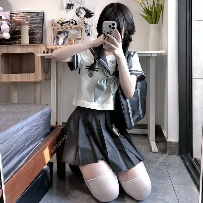 JK Black Collar White Ins Style School Uniform Girl Sailor Suits Pleated Skirt Japanese Style Clothes Anime COS Costumes Women