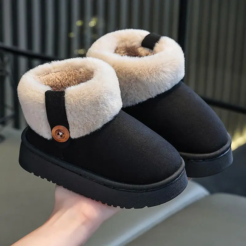 Kids Winter Slippers High Top Closed Back Cotton Shoes Fleece Lined Non Slip Indoor Outdoor for Boys Girls Toddlers Students