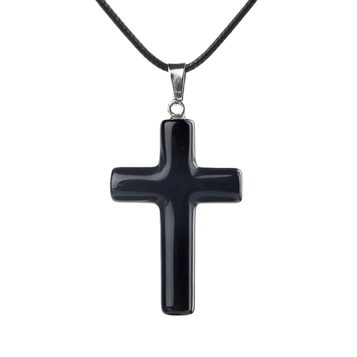 اليدوية مشتهى الأسود سبج الصليب الأحجار الكريمة قلادة قلادة للنساء الرجال شفاء شقرا 27x40 مللي متر كريستال سحر المختنق #1