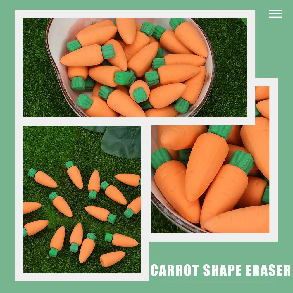 

40Pcs Rubber Pencil Erasers Carrot Shaped for Students School Office Art Drawing Party Favors Bulk Basket Fillers Creative Fun