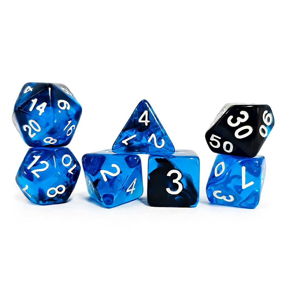 7Pcs/set Blue Blend Transparent Dice Set Acrylic Material Dice DND RPG MTG Dragons Games Dice Set Role-playing Board Games Dice view 5