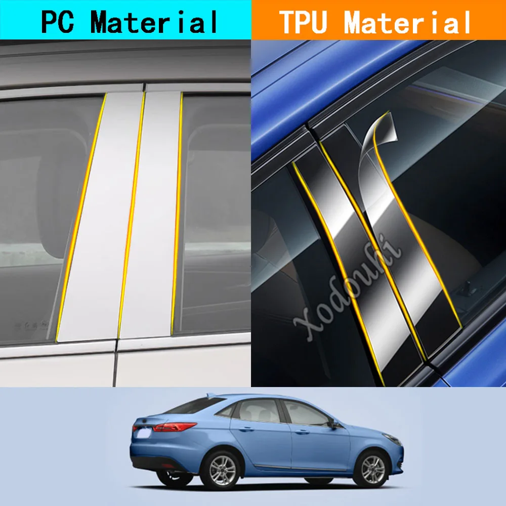 Car TPU/Glossy Mirror Pillar Post Cover Door Trim Window Sticker 6pcs For Ford ESCORT 2014 2015 2016 2017 2018 2019 2020 2021