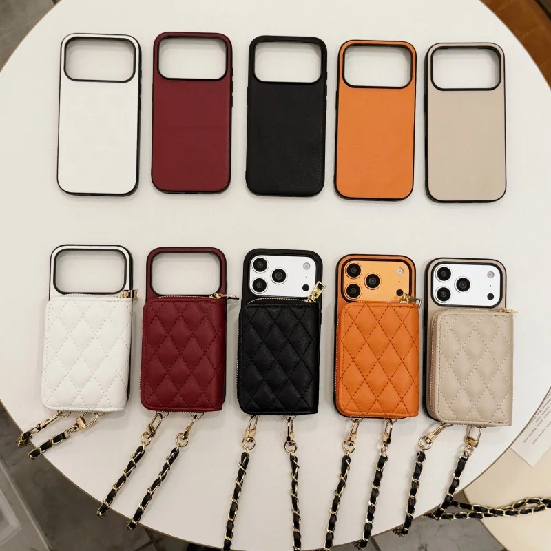 

Роскошный кожаный чехол для телефона через плечо для iPhone 17 Pro 16 15 14 Pro Max, чехол с кошельком, сумкой для карт, ремешком, милые чехлы 17Pro Funda