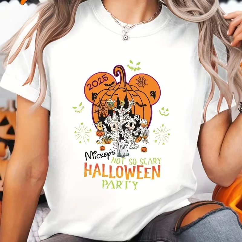 

MINISO Mickey Mouse Minnie Halloween Mummy Printed TShirt Disney New Women Plus Size American Trend Loose Casual ShortSleeve Top