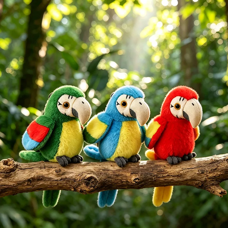 Cute Parrot Plush Keychain Colorful Macaw Bird Stuffed Toy Pendant with Strap Handbag Backpack Charm Animal Lover Gift