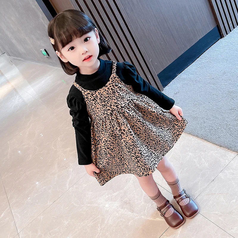 Girls' suit skirt spring and autumn 2024 new baby girl foreign Korean children's leopard print suspender skirt two-piece set