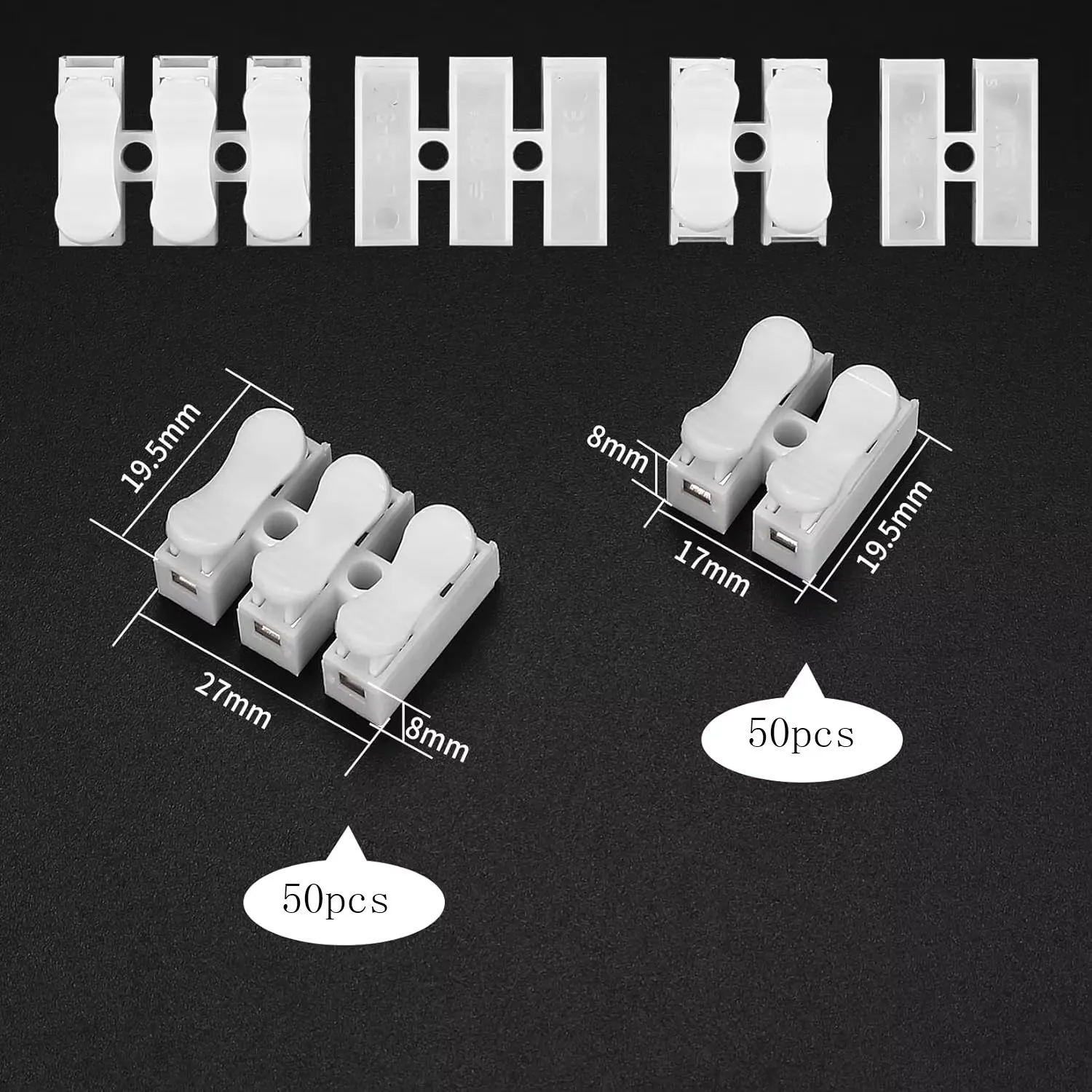 20/50 Pieces of Solderless Quick 2-Pin 3-Pin Cable Connectors, Screwless Terminal Spring Clips