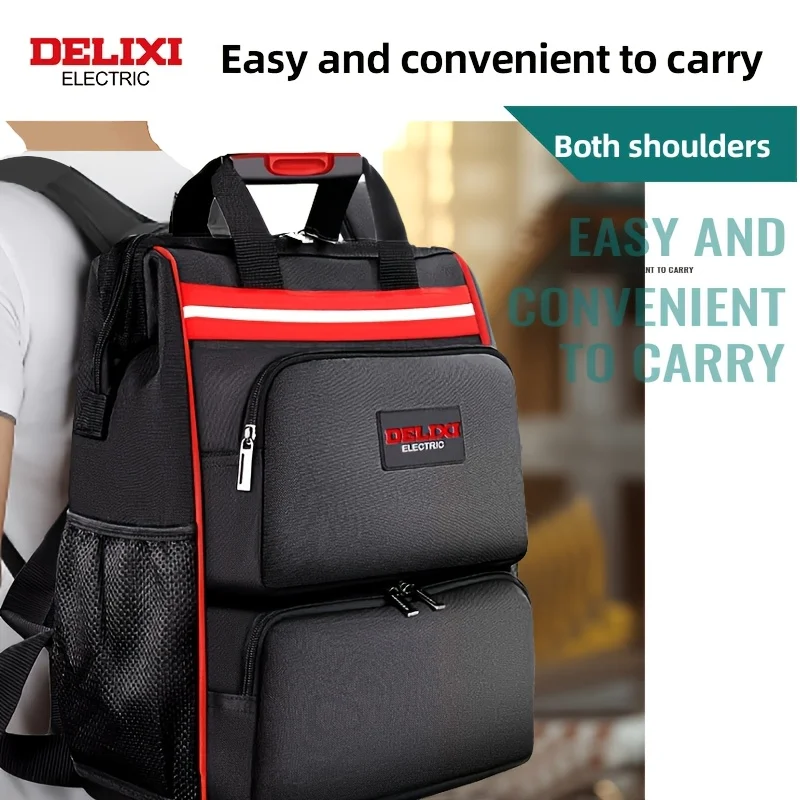 DELIXI ELECTRIC Tool Backpack,Oxford Fabric,with Wide Shoulder Straps,Portable Large Capacity Tool Storage Bag,for Daily Storage