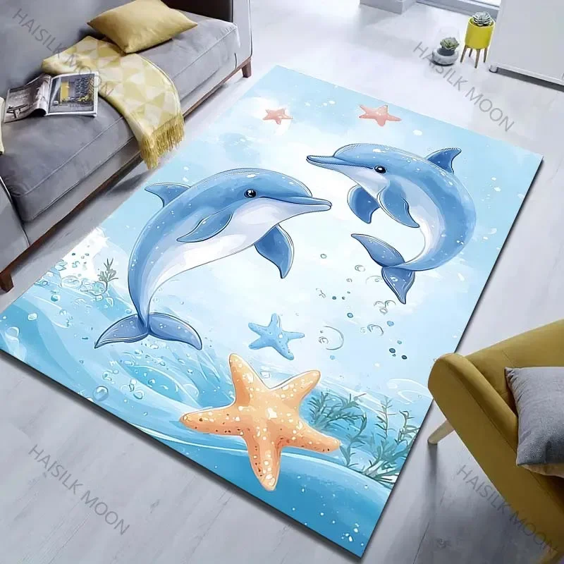 

3D Printing Two Dolphins Cartoon Print Carpet for Bedroom Living Room Bedside Floor Mat Modern Home Decor Area Rug Luxury Gift