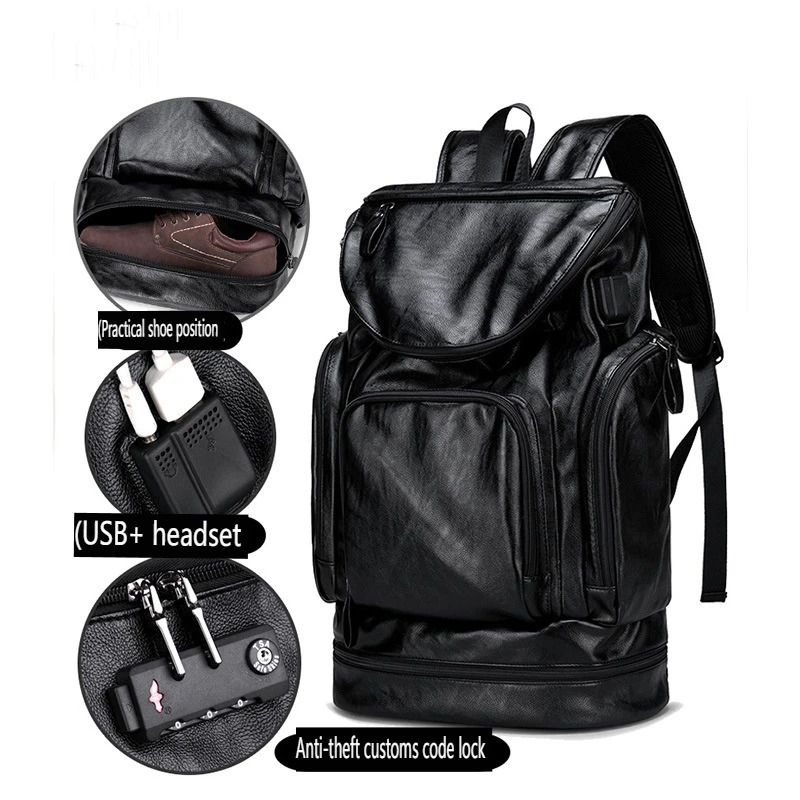 

Business PU backpack men's leather bag multifunctional travel bag fashion portable USB storage backpack password lock