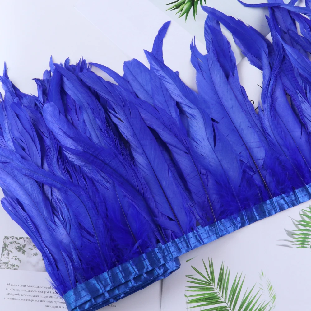1 Meter Blue Rooster Feather Trim Natural Feathers Fringe Ribbon for Carnival Wedding Dress Party Headpiece Decor 25-30cm