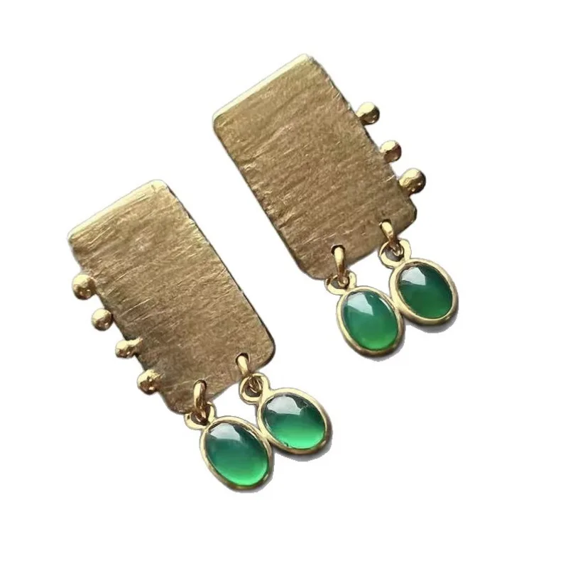 

Creative rectangular plate earrings, fashionable and personalized inlaid green zirconium ear accessories