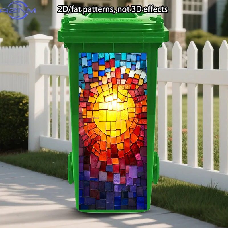 Stained Glass Window Film Suitable for Trash Can Decoration - PVC Glossy Temporary Wallpaper with Multicolor Geometric Mosaic
