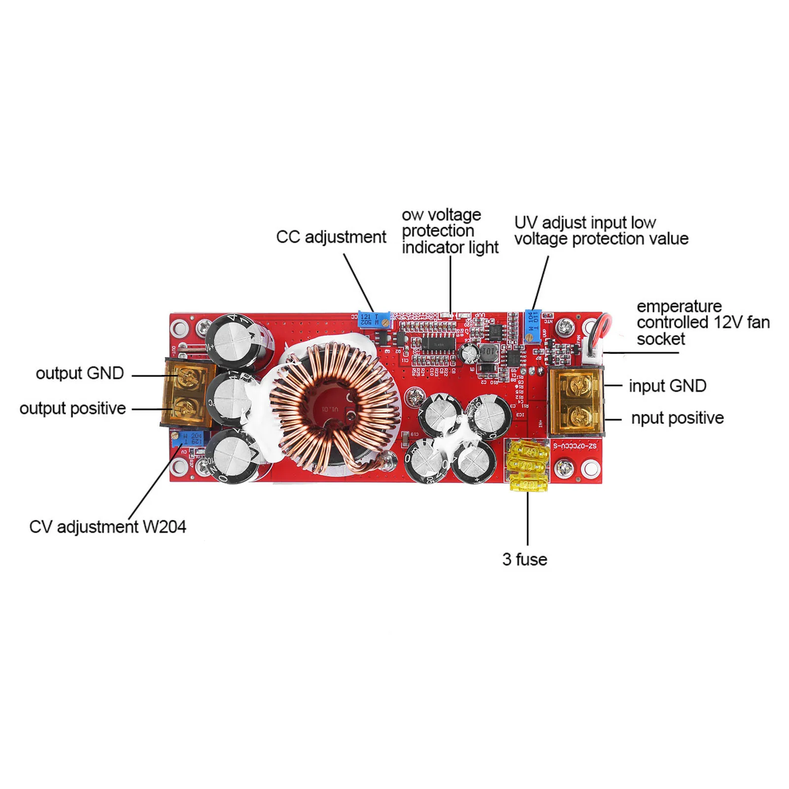 DC-DC 10-60V to 12-97V 1500W 30A Voltage Step Up Converter Boost CC CV Power Supply Module
