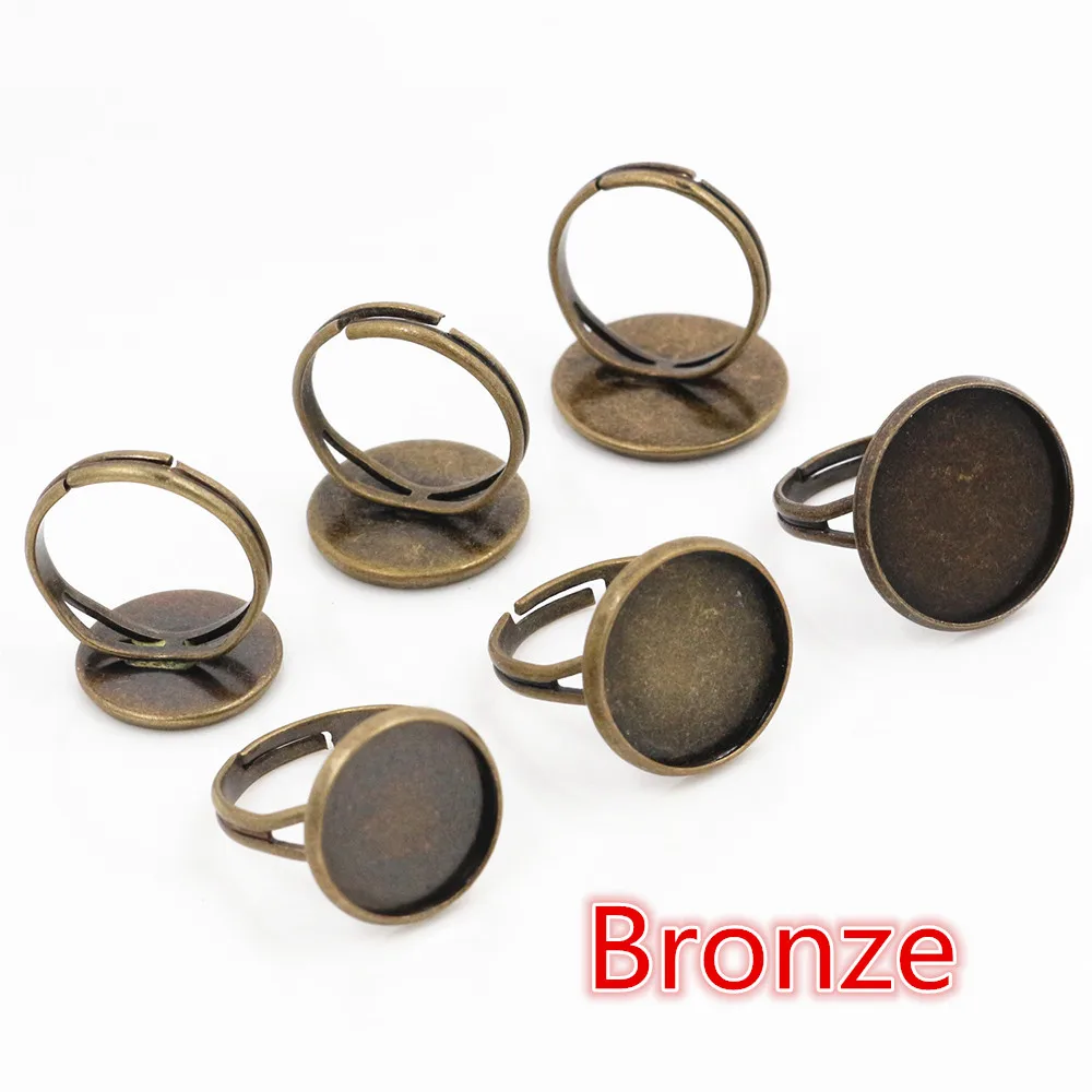 14mm-16mm-18mm 10pcs Rhodium Gold Silver Plated 8 Colors Brass Adjustable Ring Settings Blank,Fit 14-18mm Glass Cabochons Bezels
