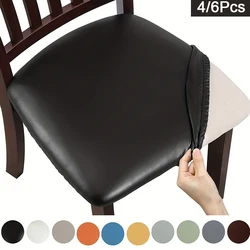 4/6Pcs WaterProof PU Leather Dining Room Chair Cover Seat Covers Removable Washable Elastic Cushion Covers For Home Hotel