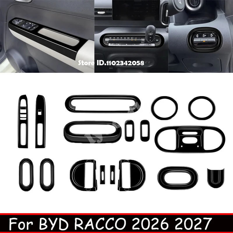 RHD for BYD RACCO 2026 2027 ABS Black Door Bowl Window Rise Siwtch Car Roof Readlamp Steering Wheel Cover Interior Accessories