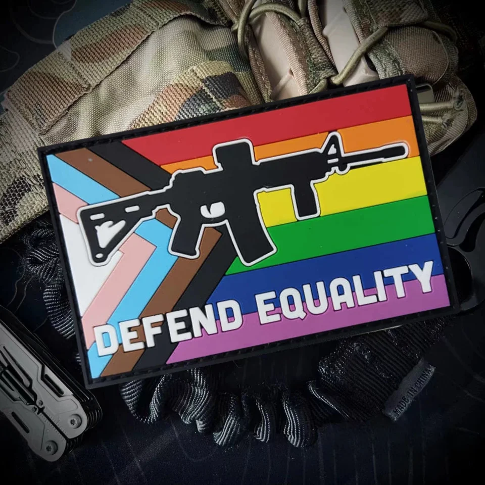 AR-15 Defend Equality Progress Pride Tactical Patch PVC Hook&Loop Patch Outdoor Military Morale Badge Clothing Backpack Stickers