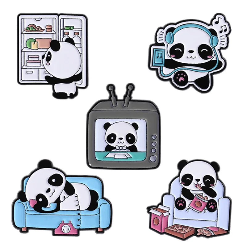 작은 판다 냉장고 TV 배지 창의적인 만화 귀여운 브로치 다용도 의류 백팩 칼라 핀