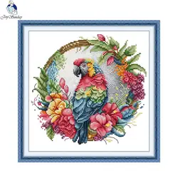 Joy Sunday Cross Stitch Set DIY 11CT 14CT 16CT Parrot on a Garland Stamped DMC Cross-stitch Kit Embroidery Needlework Crafts