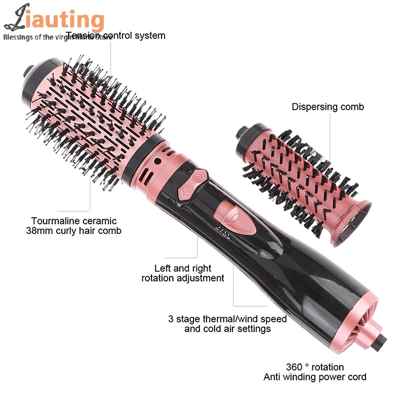 Hair Dryer Brush 2 In 1 Hot Air Spin Brush Curling Straightening Styling Auto-Rotating Ionic Round Blow Hair Dryer Volumizer