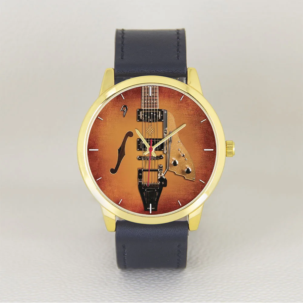 Silicone Stainless Strap Violin Bass Musician's Gift Yellow Golden Personalized Instrument Design Dia 45mm Men's Quartz Watches