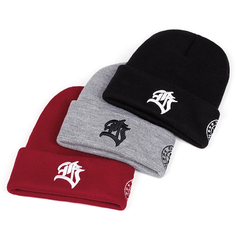 2026 New Creative Borderless Hat FB Gothic Letter Embroidered Bean Hat Windproof Warm Hat Daily Leisure Decoration Knitted Hat