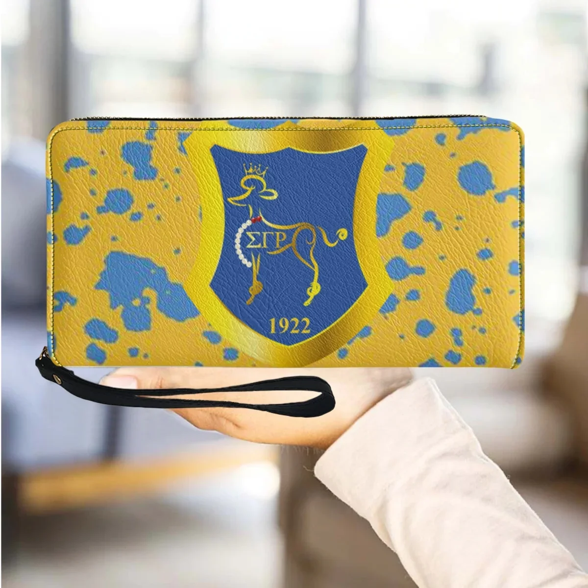 Portefeuille en cuir Sigma Gamma Rho avec imprimé animal mignon (Caniche), porte-monnaie de haute qualité, pochette à monnaie à longue fermeture éclair, porte-cartes fin