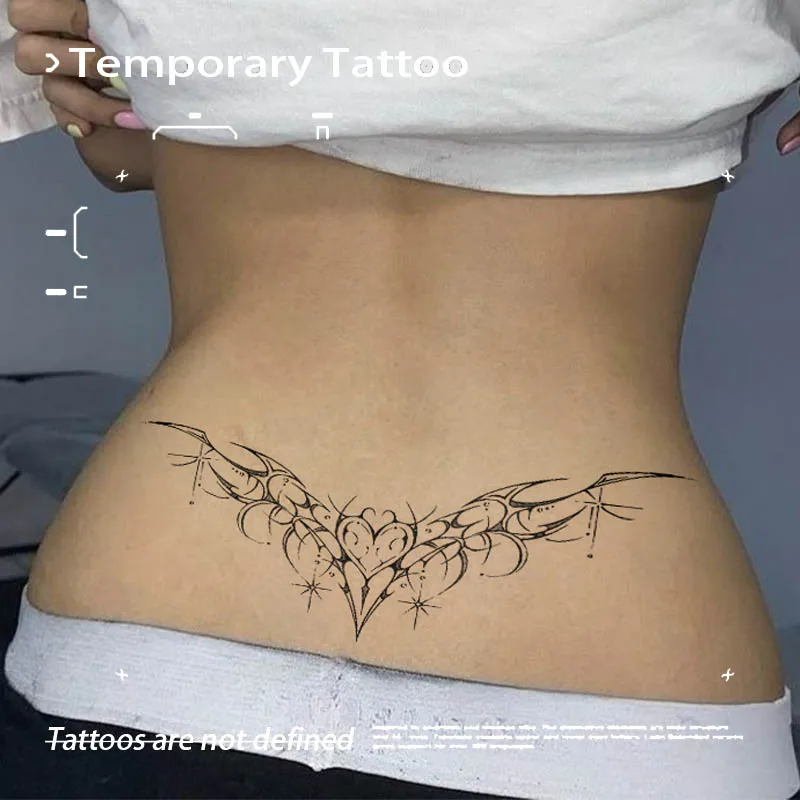 Succubus Herbal Juice Tattoo Sticker Totem Design Waterproof Temporary Tattoos for Women Belly Body Art Fake Tattoos Hotwife Y2k